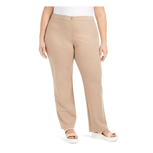 EILEEN FISHER Womens Beige Stretch Zippered Ankle Straight leg Pants Plus 1X